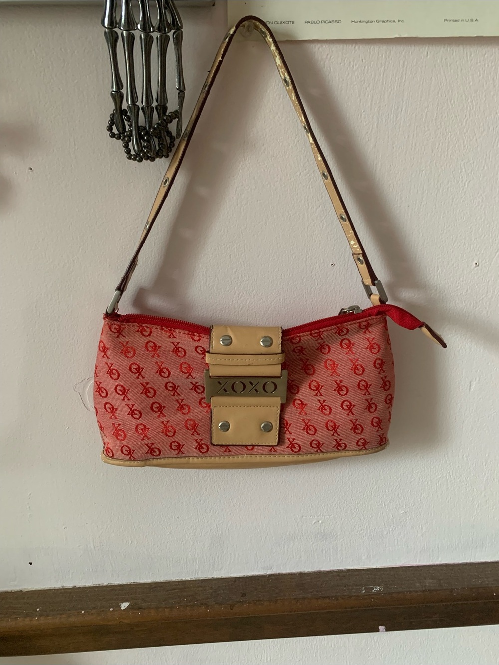 XOXO Red Logo Mini Shoulder Bag with Tan Trim